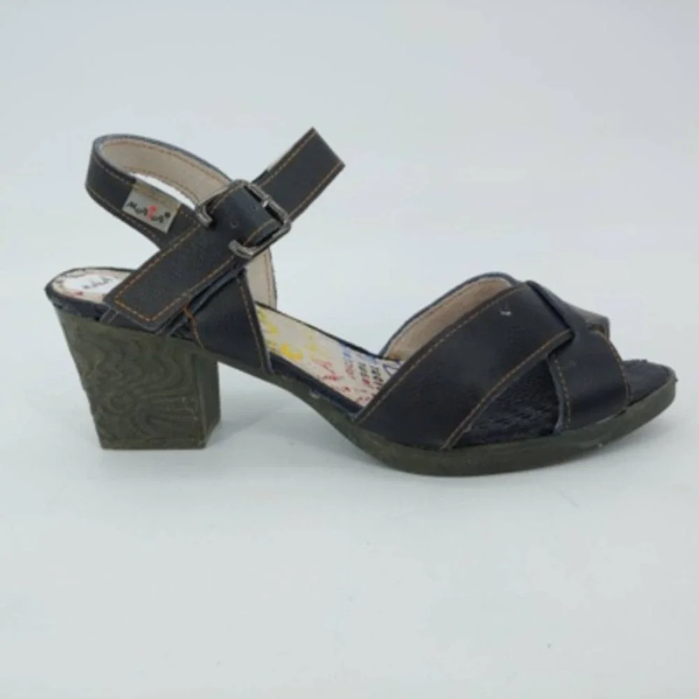 Maia‎ Shoes Womens Ankle Strap Sandals Black Block Heels Peep Toe Buckle 38